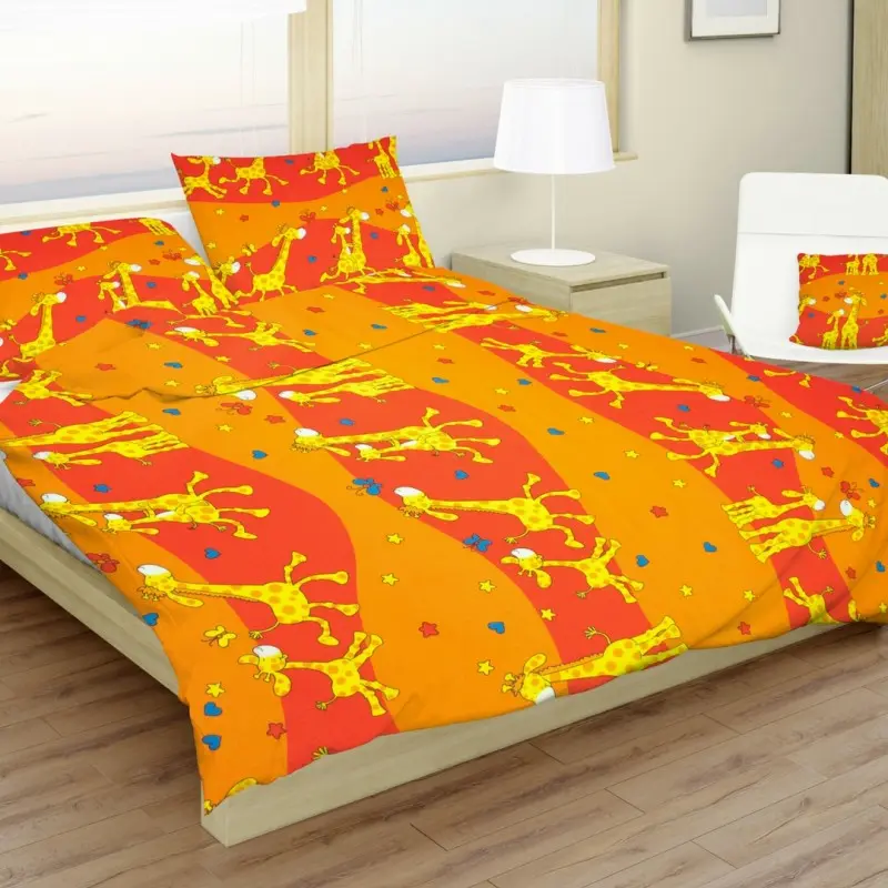 Povlečení bavlněné dětské Žirafky oranžové TiaHome - Detský set 130x90cm + 65x45cm