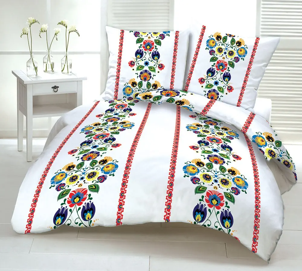 Povlečení deluxe krepové Folklór červený TiaHome - 1x Polštář 90x70cm, 1x Přikrývka 140x200cm