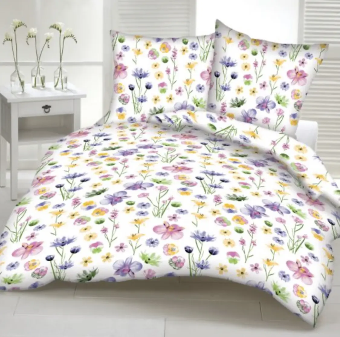 Povlečení krepové Flower rainbow TiaHome - 1x Polštář 90x70cm, 1x Přikrývka 140x200cm