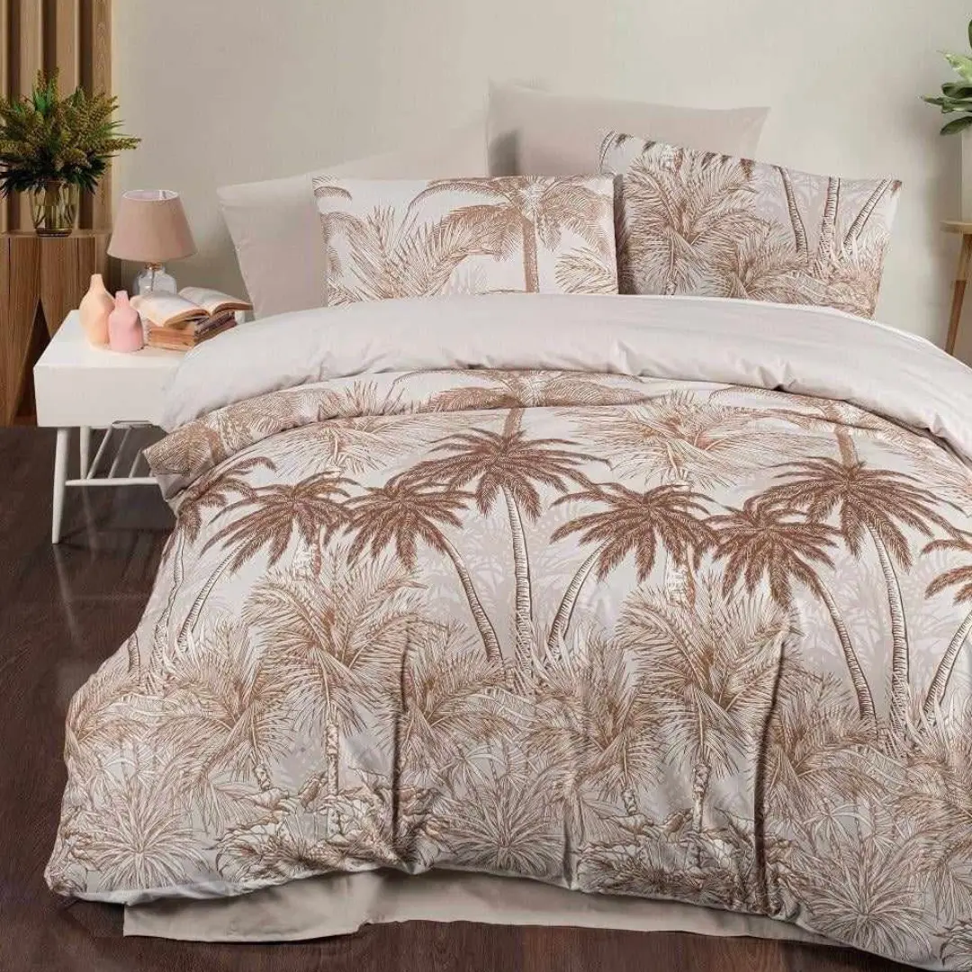 Povlečení bavlněné Hawai hnědé 200x140cm+90x70cm TiaHome