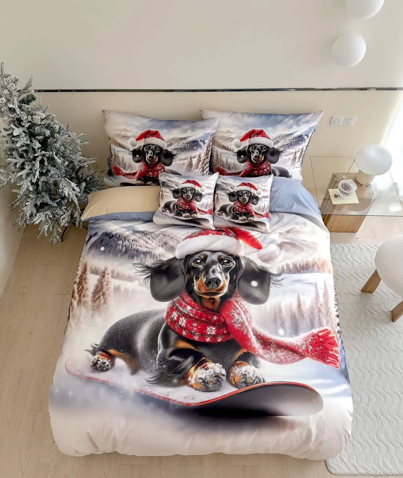 3 dilne-Vánoční - Flanelové Povlečení 3D polycotton  Winter Dogs 200x140  + 90x70 cm TiaHome