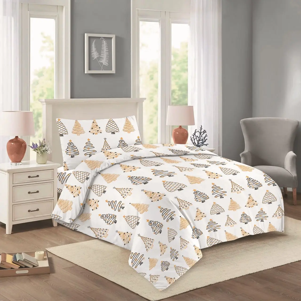 Povlečení bavlněné Vánoční překvapení TiaHome - 1x Polštář 90x70cm, 1x Přikrývka 140x200cm
