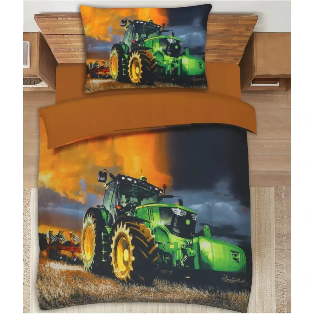 3D Povlečení Polycotton Traktor zelený 200x140cm+90x70cm TiaHome