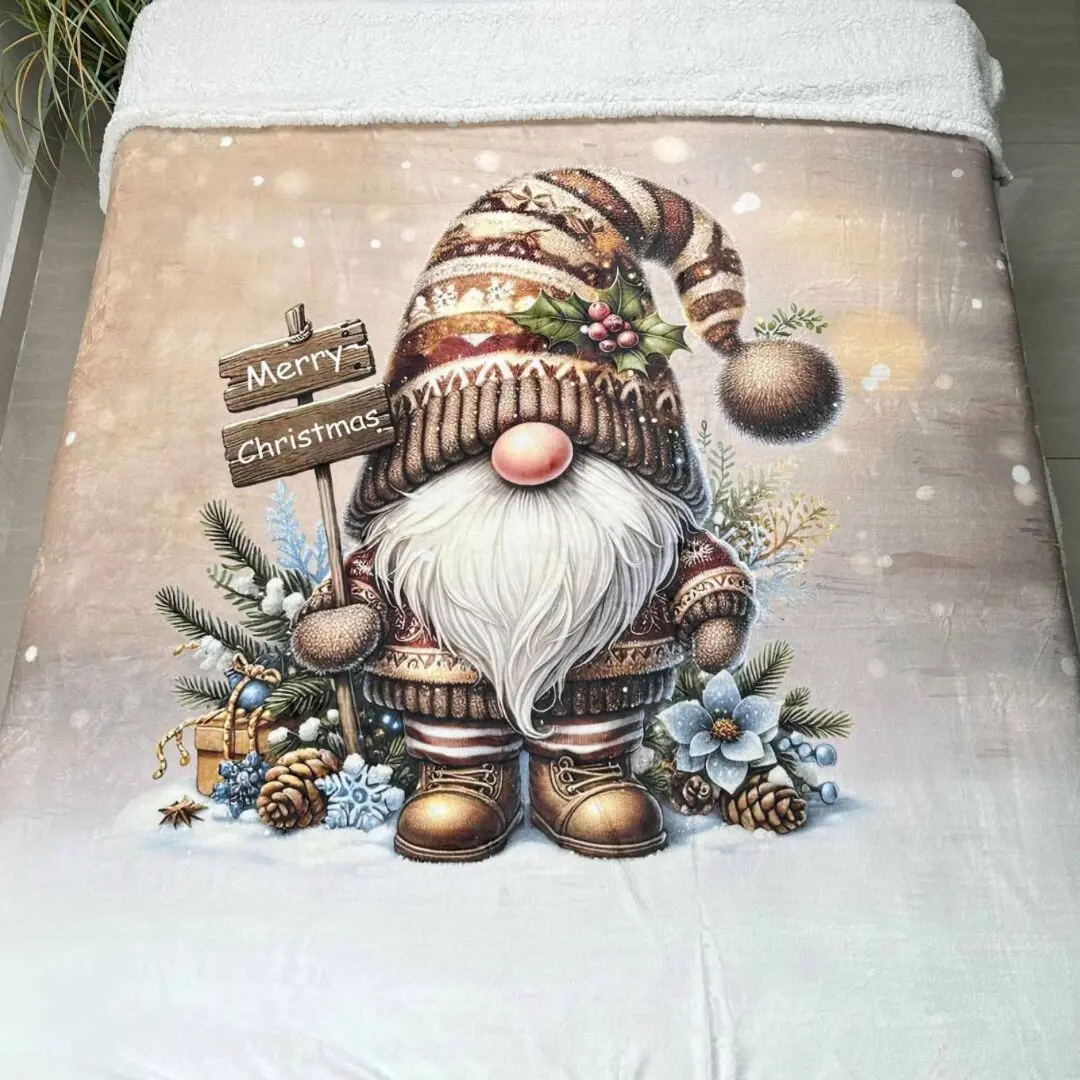 Vánoční deka luxury beránková z mikroplyše Skřítek hnědý 150x200cm TiaHome