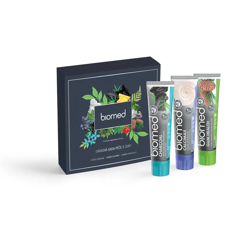 Biomed pánská dárková sada zubních past (Gum Health, Charcoal, Calcimax), 3ks