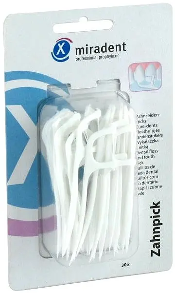 Miradent Dental Floss dentální mečíky s nití, 30ks
