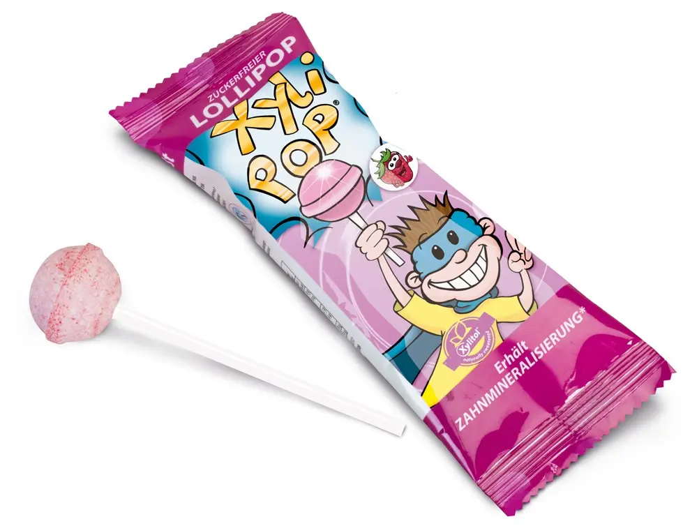 Miradent XyliPop lízátko s příchutí jahod, 1ks