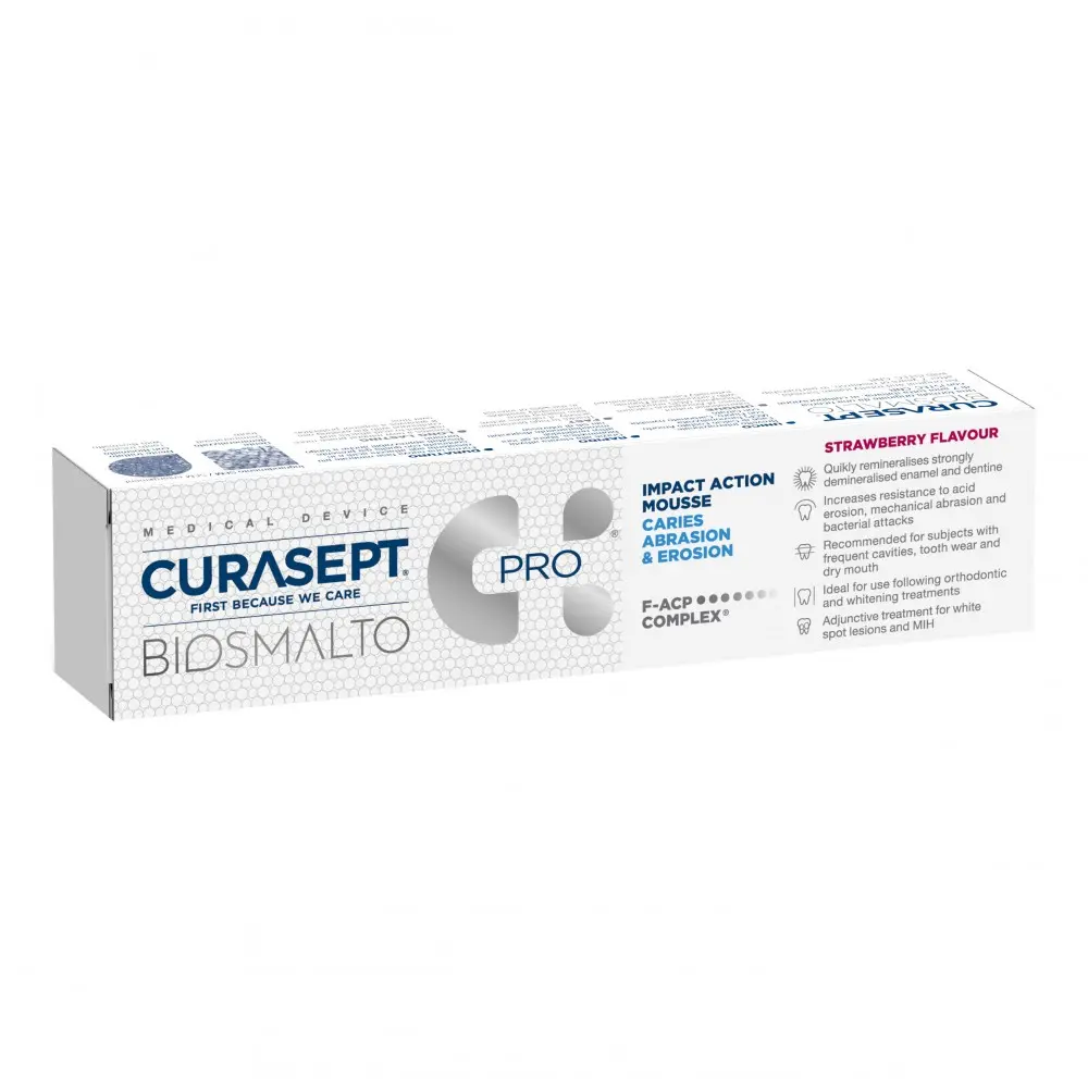 Curasept Biosmalto Mousse Caries Abrasion zubní krém na posílení skloviny (jahoda), 50ml