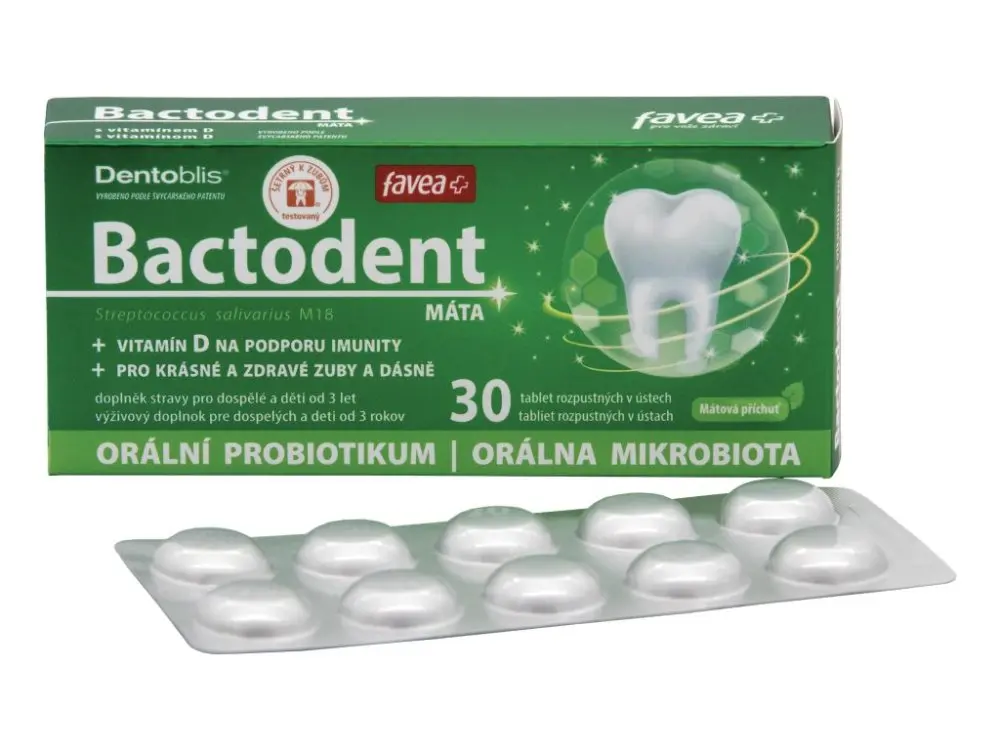 Favea Bactodent, orální probiotikum, máta, 30 tablet