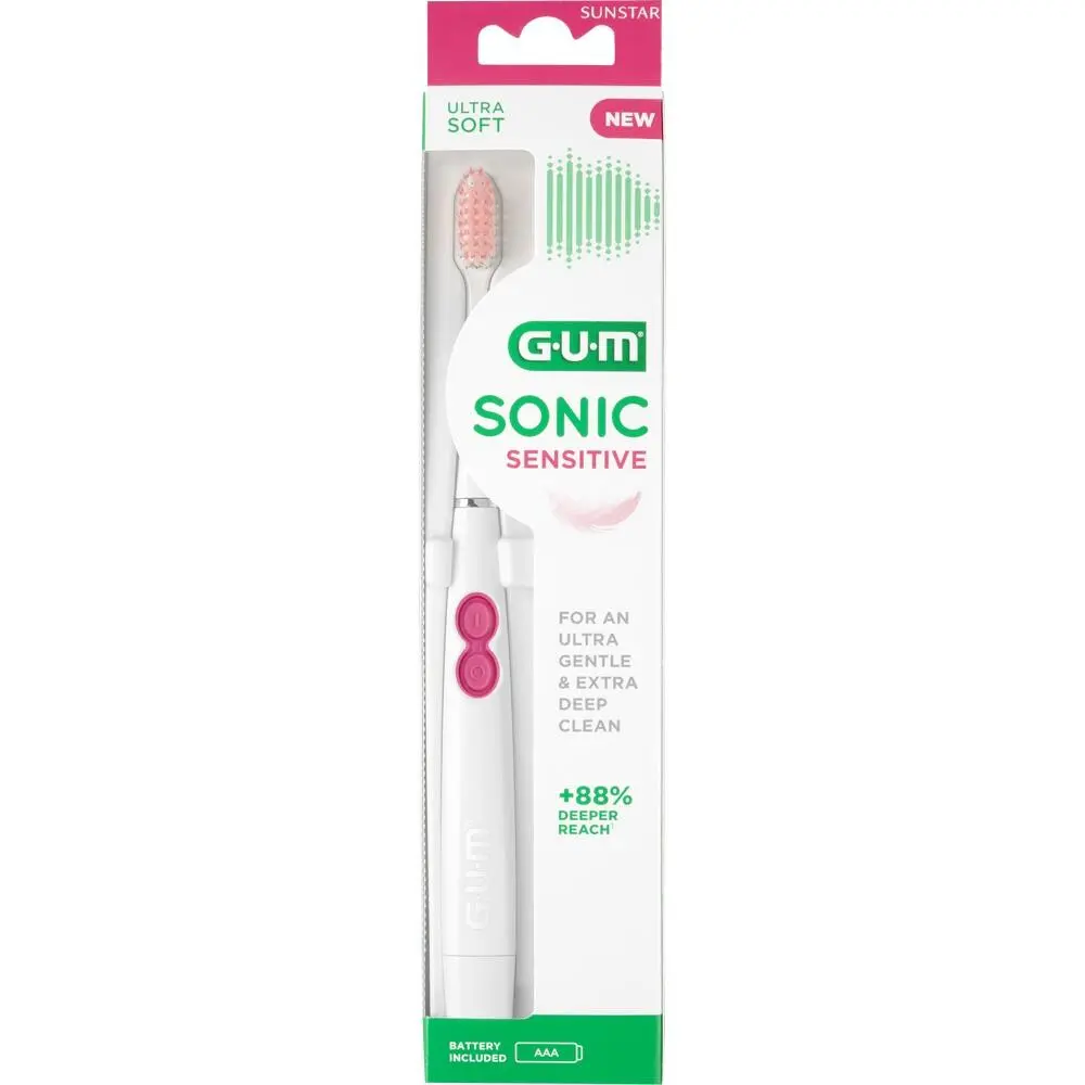 GUM Sonic SENSITIVE bateriový sonický zubní kartáček (bílý s růžovou)