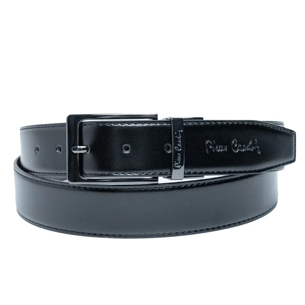 Pierre Cardin Kožený oboustranný (černý / modrý) opasek fwyx5 Černá fwyx5-gg01-N-BLU