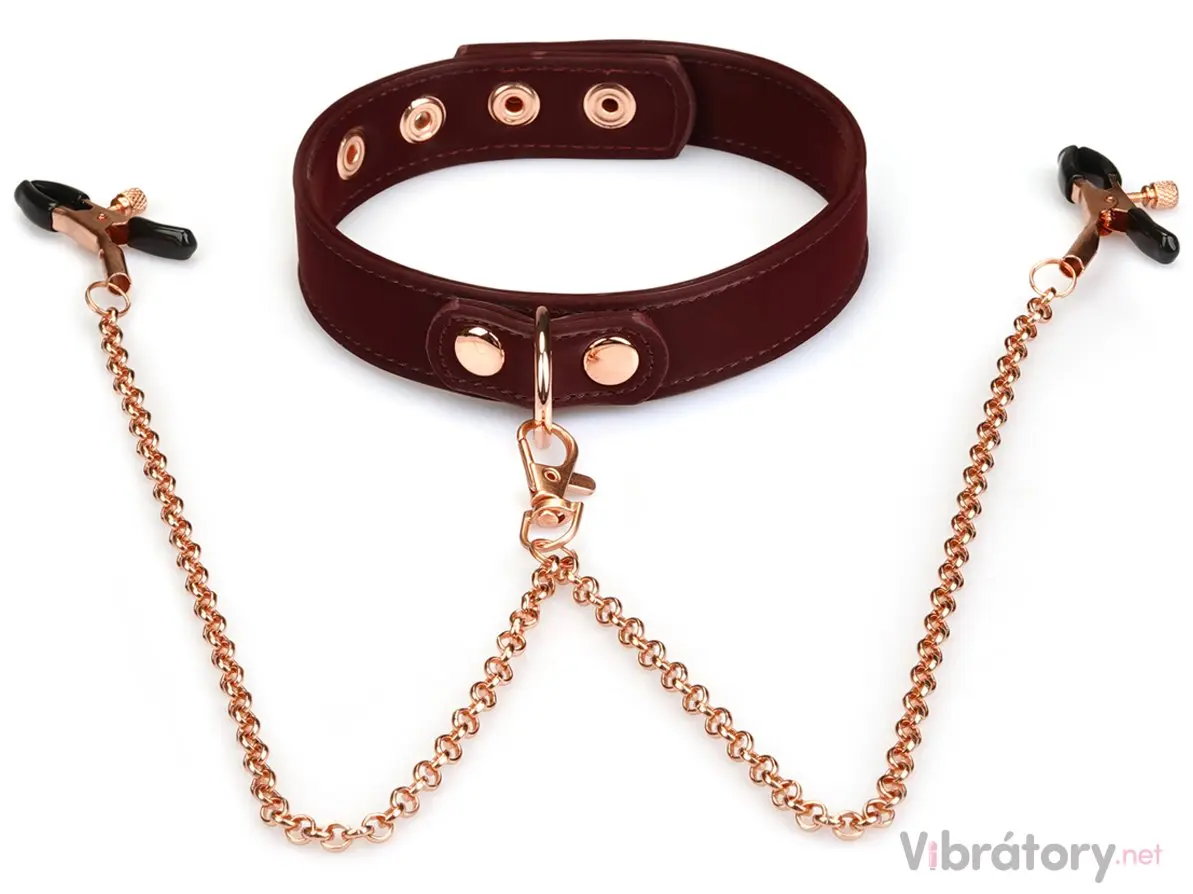 BDSM obojek se svorkami na bradavky Liebe Seele Metallic Shade