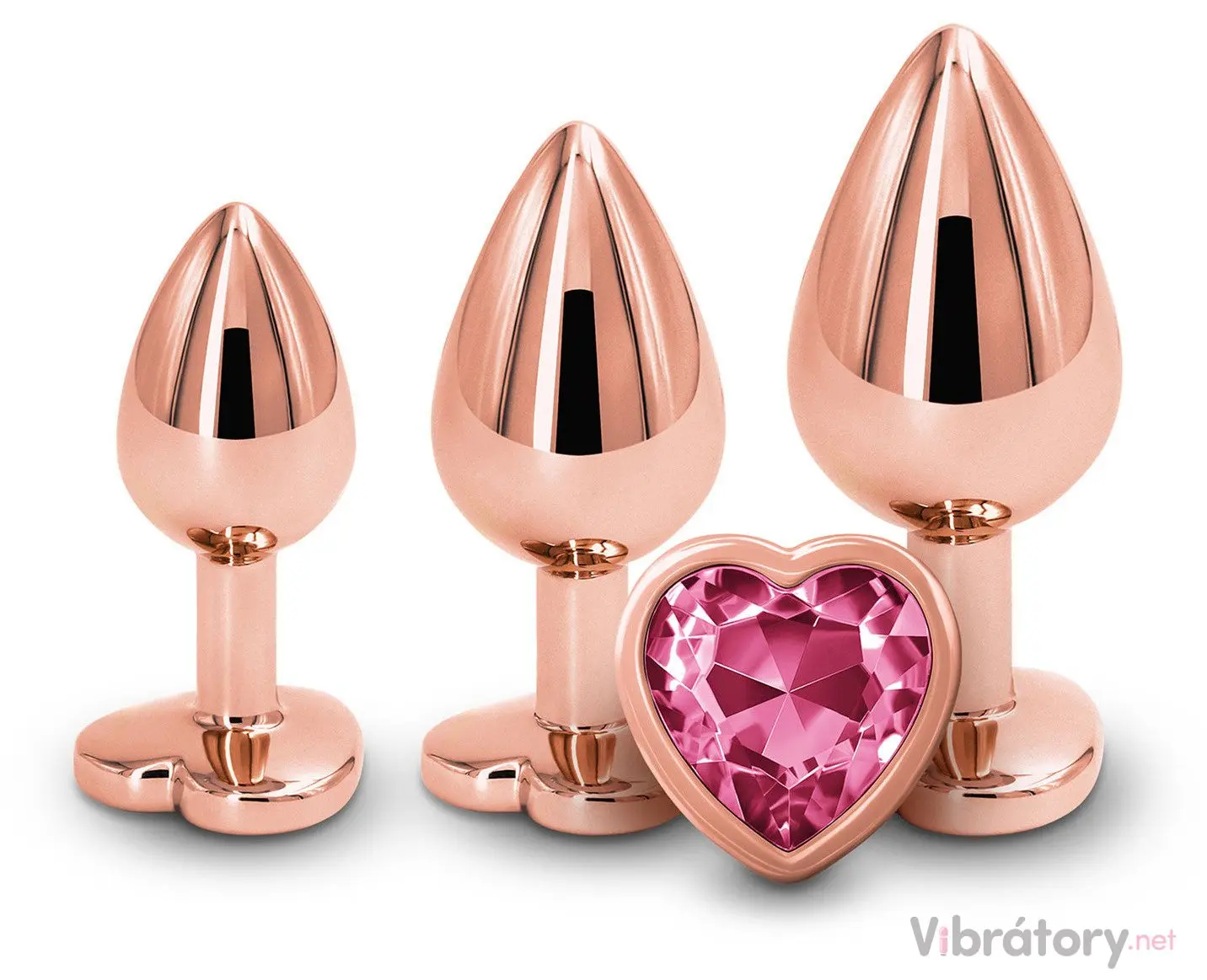 NS Novelties Sada kovových análních kolíků se srdíčkem Rear Assets Rose Gold, 3 ks