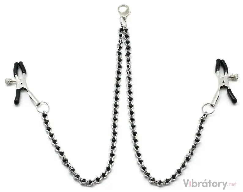 Svorky na bradavky s řetízkem Black Beads
