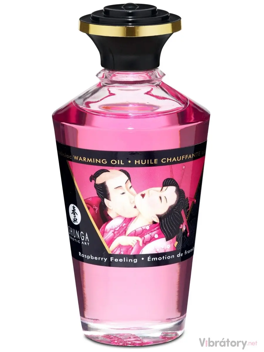 Afrodiziakální hřejivý masážní olej Shunga Raspberry Feeling, 100 ml