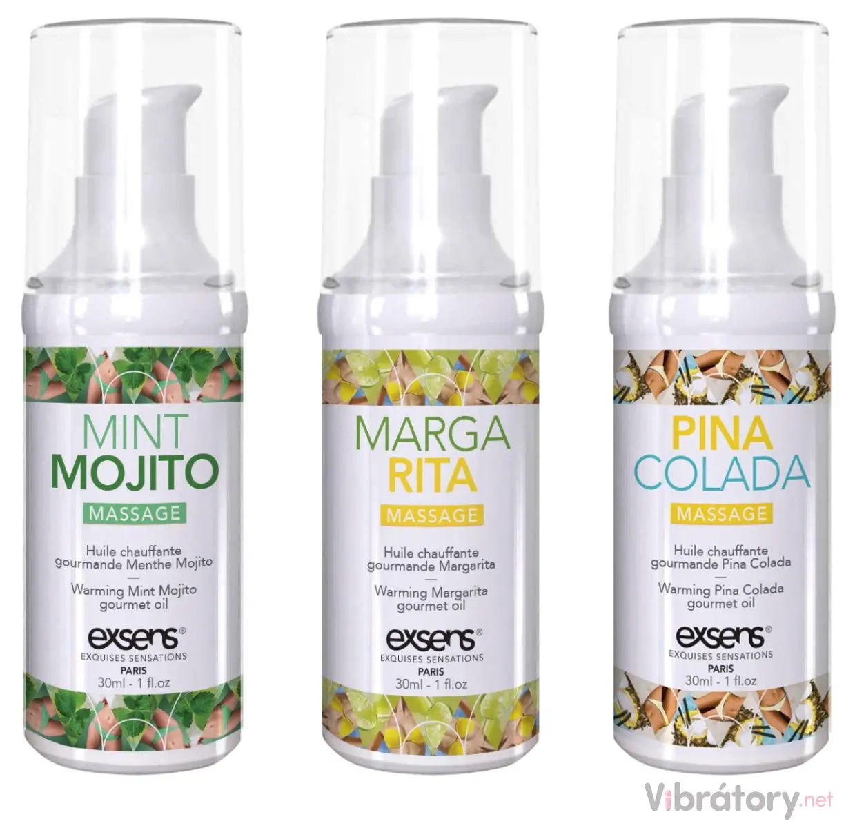 Sada hřejivých intimních masážních olejů Exsens Let's Celebrate!, 3x 30 ml