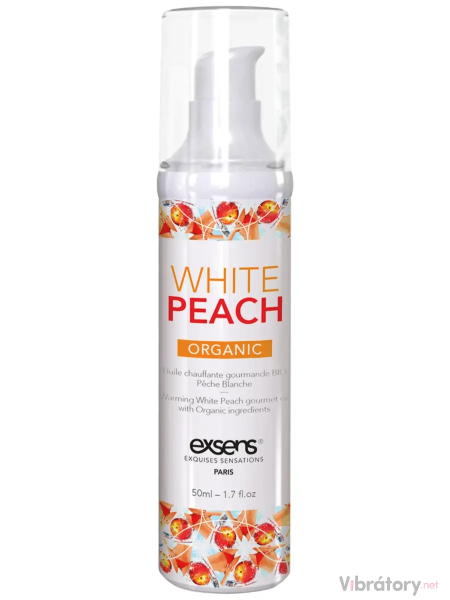 Hřejivý intimní masážní olej Exsens White Peach Organic, 50 ml