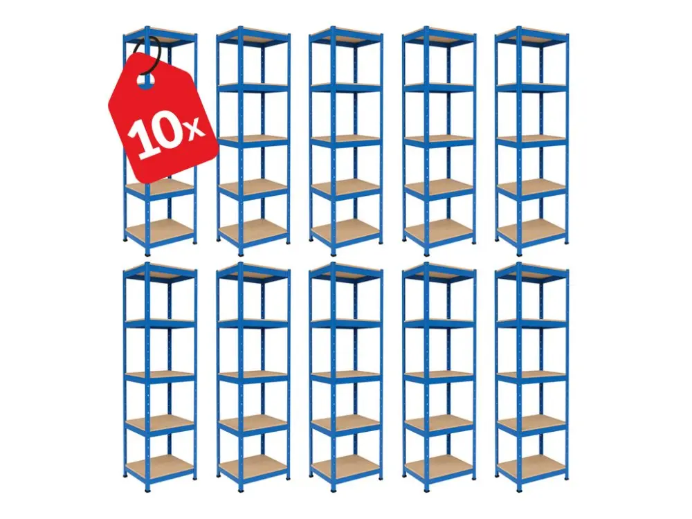 Regál 1800x400x400 mm lakovaný 5-policový, nosnost 875 kg - modrý - 10ks
