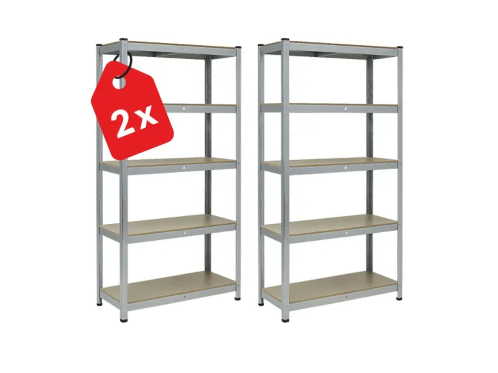 Regál 1800x900x300 mm zinkovaný 5-policový, nosnost 875 kg - 2ks
