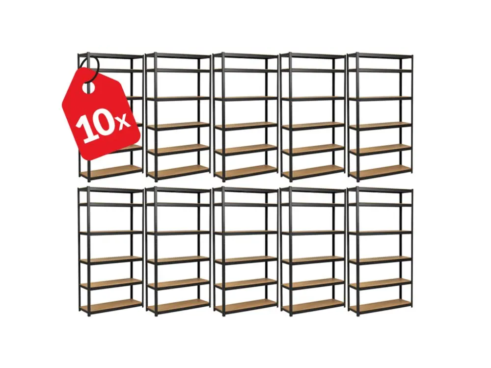 Regál 2400x1000x600 mm lakovaný 6-policový, nosnost 1050 kg - černý - 10ks