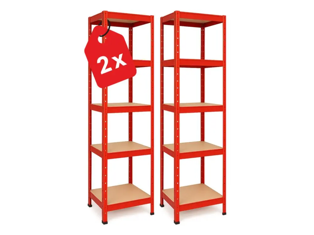 Regál 1800x400x400 mm lakovaný 5-policový, nosnost 875 kg - červený - 2ks
