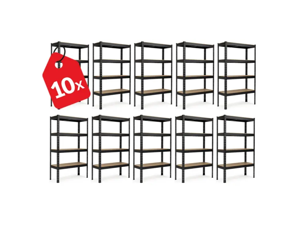 Regál 1800x1600x500 mm profesionální 4-policový, nosnost 1600 kg - černý - 10ks