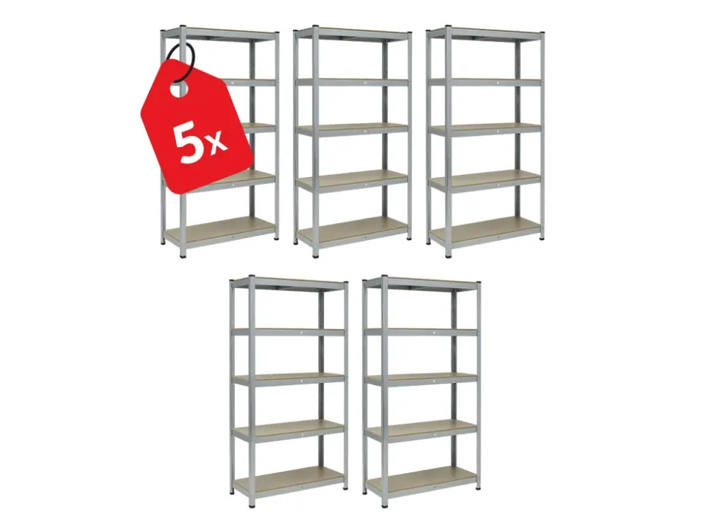 Regál 1830x700x300 mm zinkovaný 5-policový, nosnost 1000 kg, RIVET - 5ks