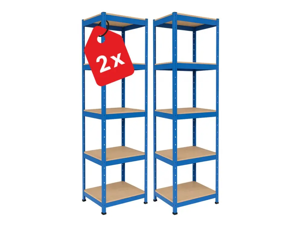 Regál 1800x400x400 mm lakovaný 5-policový, nosnost 875 kg - modrý - 2ks