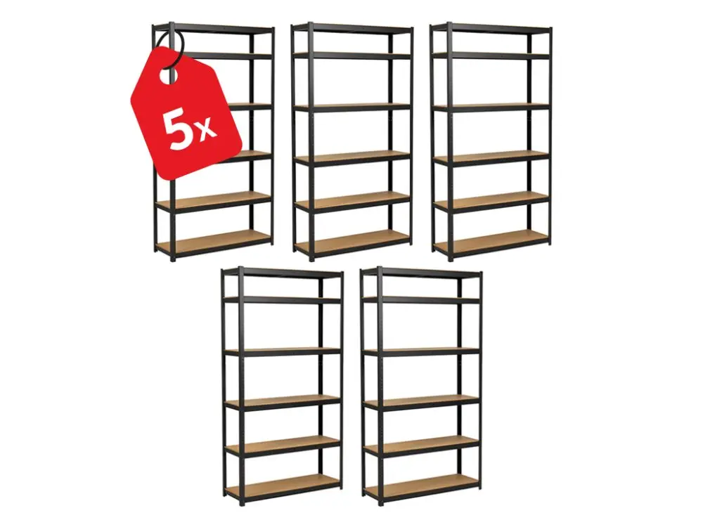 Regál 2200x1000x400 mm lakovaný 6-policový, nosnost 1050 kg - černý - 5ks
