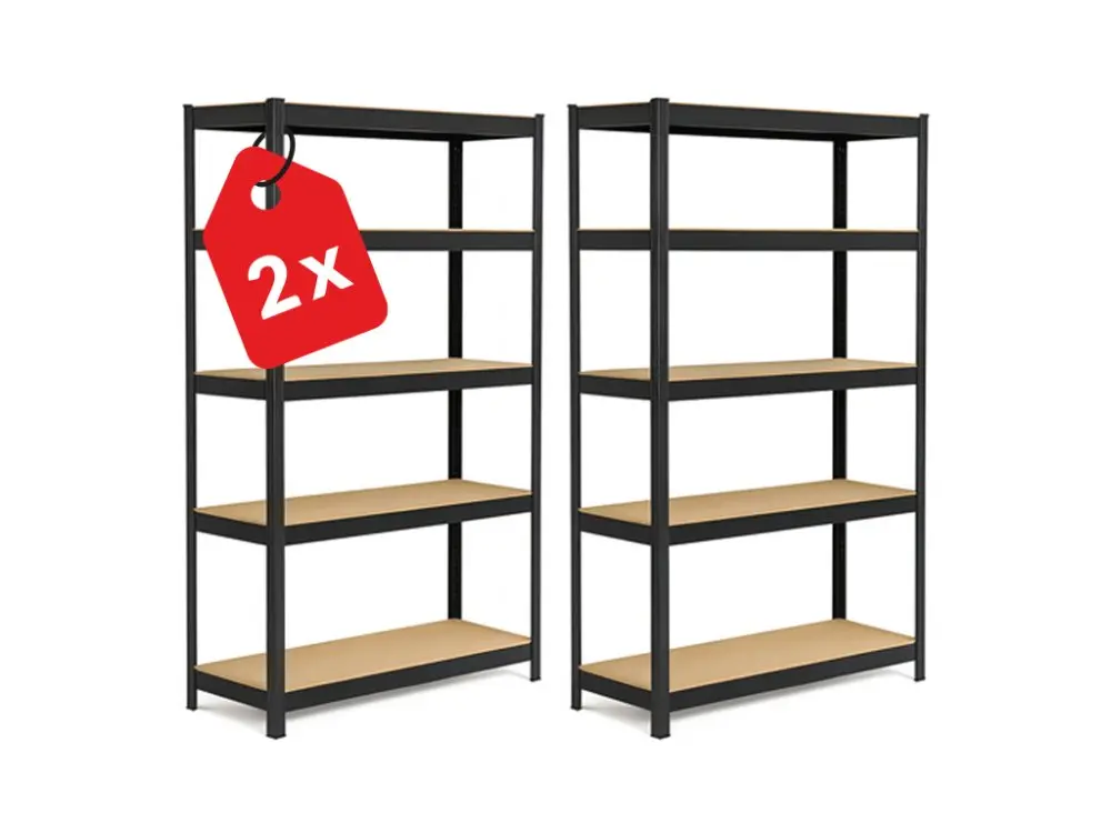 Regál 1800x900x300 mm lakovaný 5-policový, nosnost 875 kg - černý - 2ks