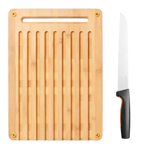 Fiskars Functional Form bambusové prkénko pro krájení chleba a nůž na krájení chleba