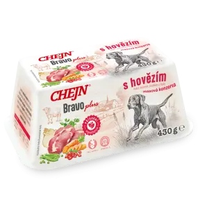 Chejn Masová vanička pro psy Bravo plus s hovězím, zeleninou a šípkem 430g