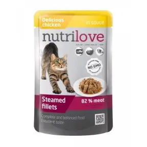 nutrilove Dušené filetky pro kočky s delikátním kuřecím v omáčce 85g