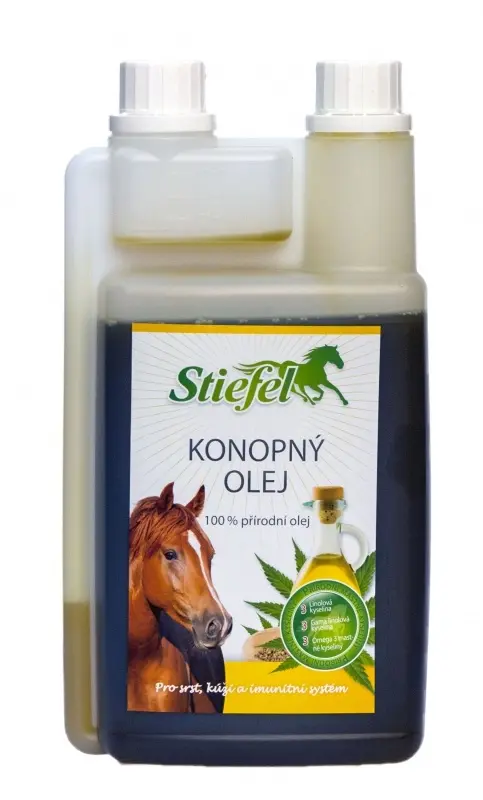 Konopný olej Stiefel lisovaný za studena 1l (Stiefel Konopný olej pro srst, kůži a imunitní systém, lisovaný za studena, láhev s dávkovačem 1 l)
