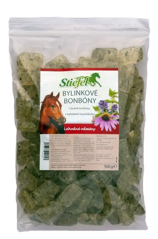 Bylinkové bonbóny 500g (Stiefel Bylinkové bonbóny, zdravá a chutná odměna pro koně s bylinkami na průdušky, sáček 500 g)