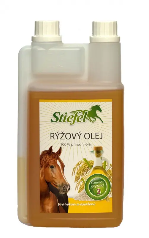 Rýžový olej pro koně Stiefel 1l (Stiefel Rýžový olej pro výkon a stavbu svalů, lisovaný za studena, láhev s dávkovačem 1 l)