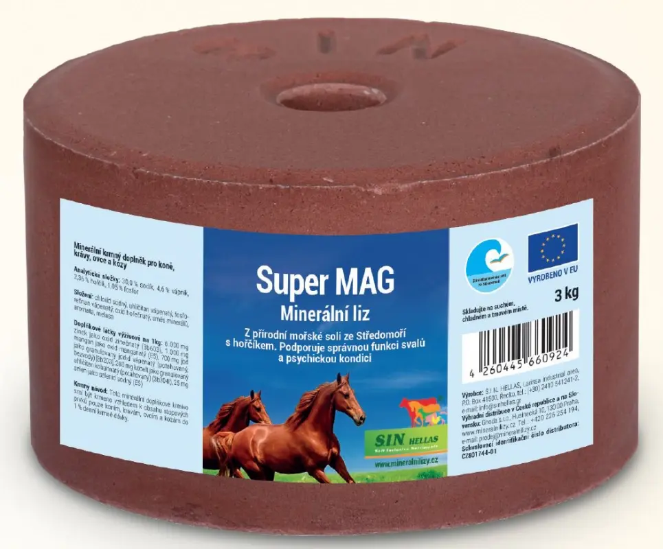 Super Mag, minerální liz s hořčíkem, vápníkem a fosforem 3 kg (SIN Hellas Super Mag, minerální liz s hořčíkem, vápníkem a fosforem, balení 3 kg)