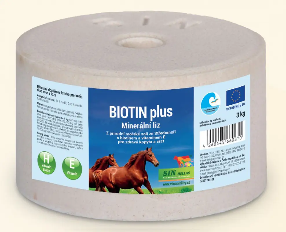 Biotin plus, minerální liz s biotinem, selenem a vitaminem E (SIN Hellas Biotin plus, minerální liz s biotinem a vitamínem E, balení 3 kg)