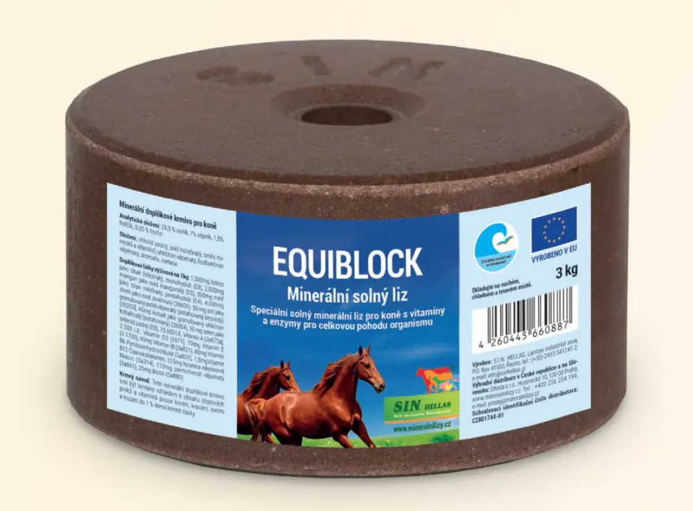 Equiblok, minerální liz pro koně s vitamíny a enzymy 3 kg (SIN Hellas - Equiblok, minerální solný liz pro koně s vitamíny a enzymy, balení 3 kg)