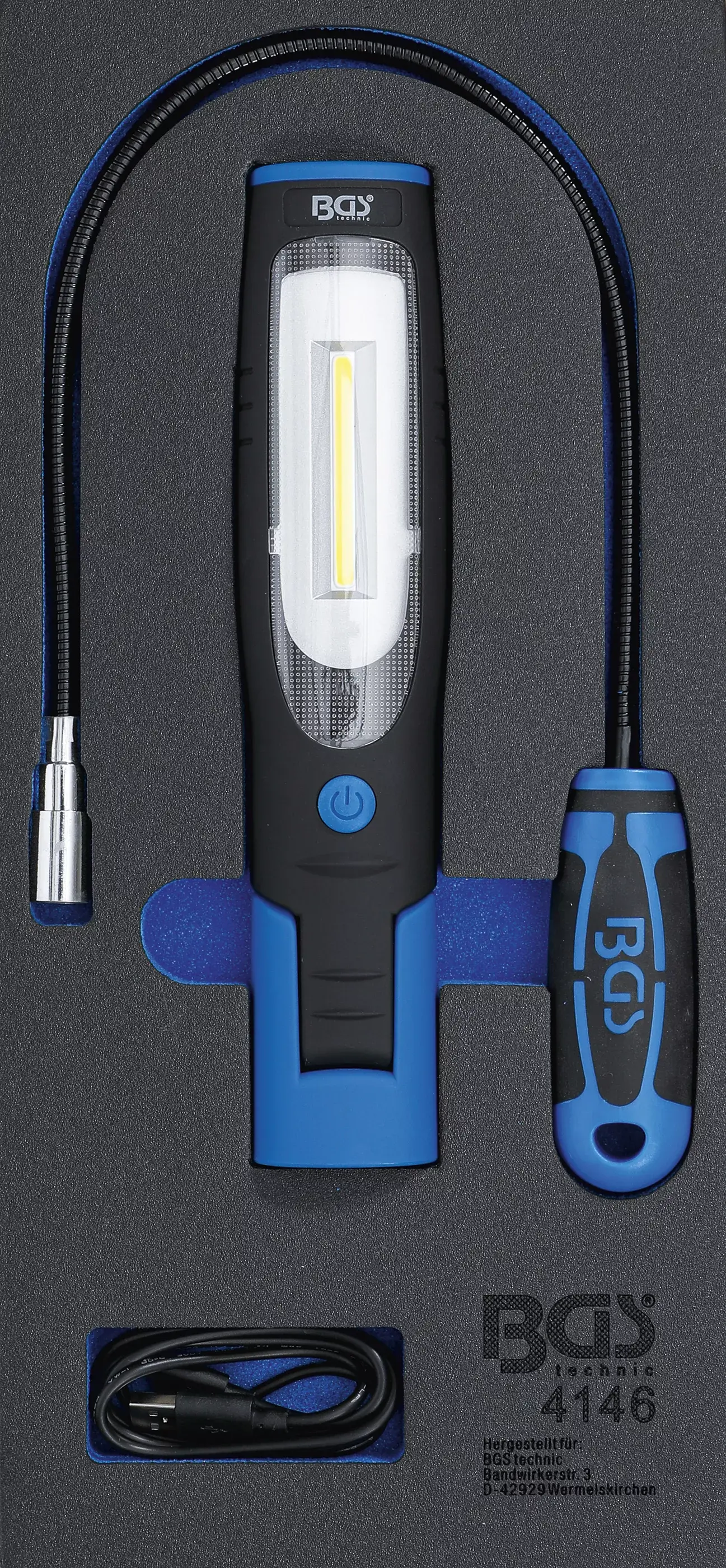 Sada ruční lampy a lampy s magnetem v pěnové výplni, 3dílná, BGS 4146