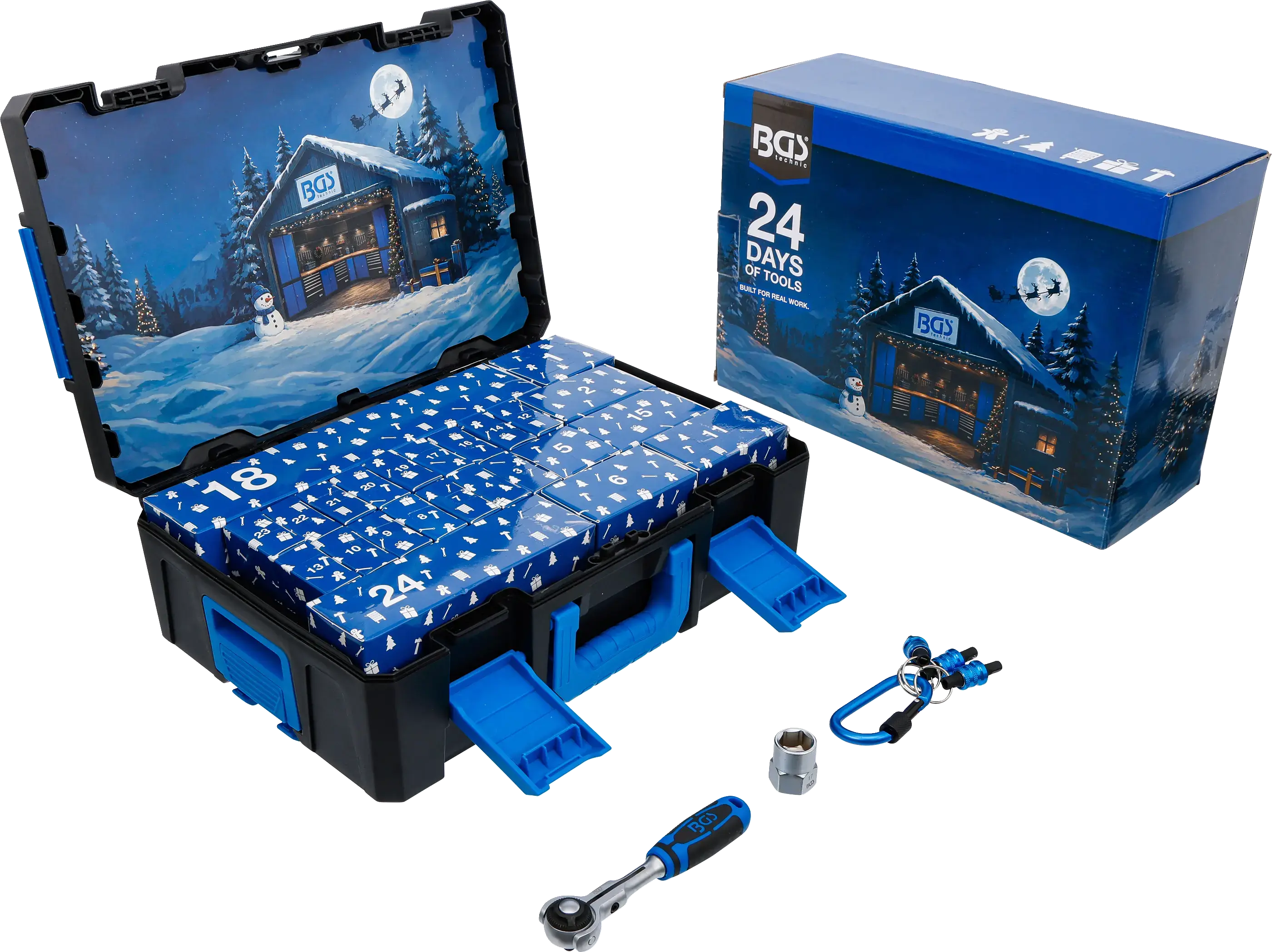 Adventní kalendář BGS s ráčnami a příslušenstvím, 53 ks / 24 přihrádek
