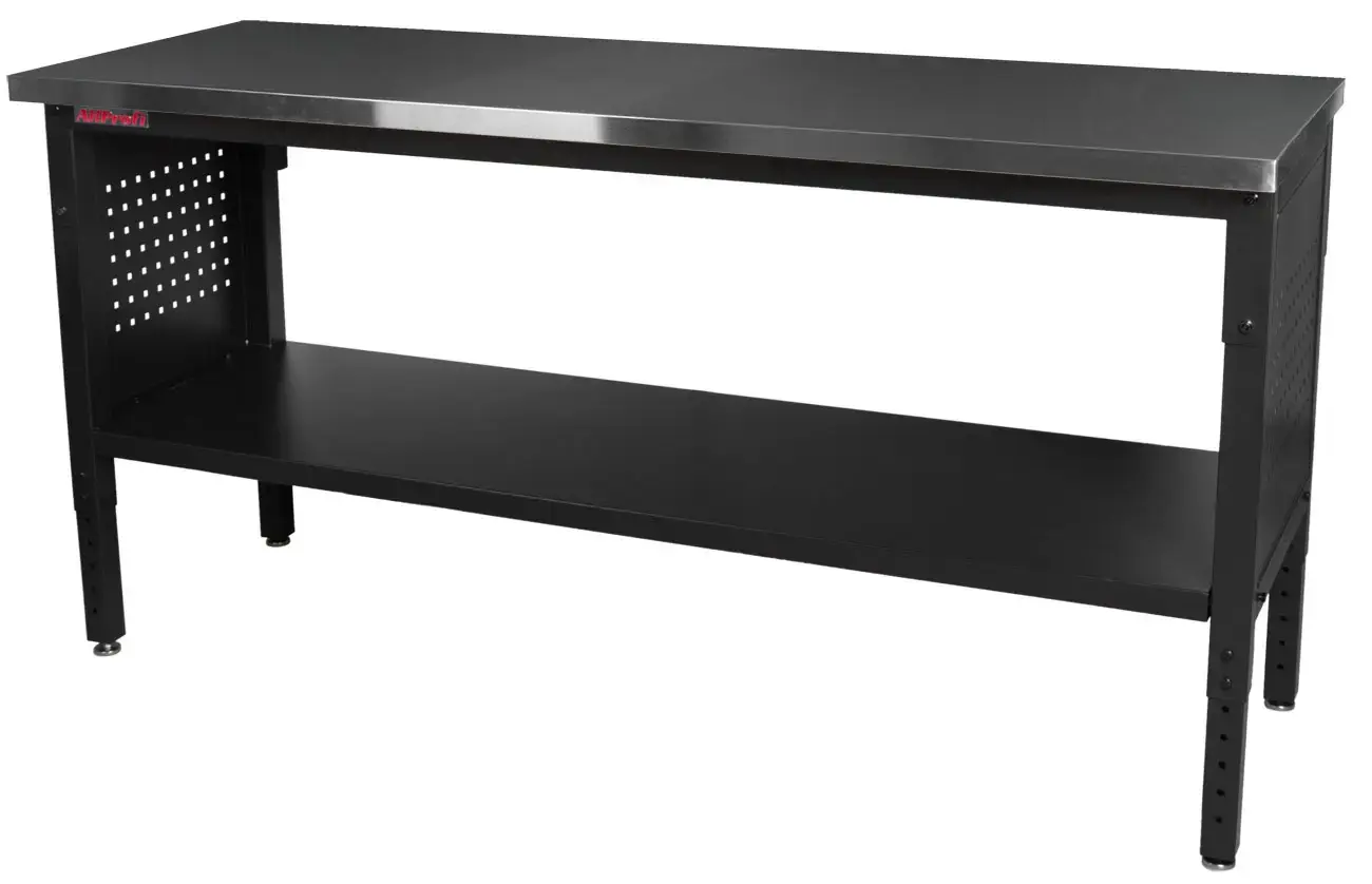 Výškově nastavitelný dílenský stůl s nerezovou deskou, 183 cm - TSP7224S