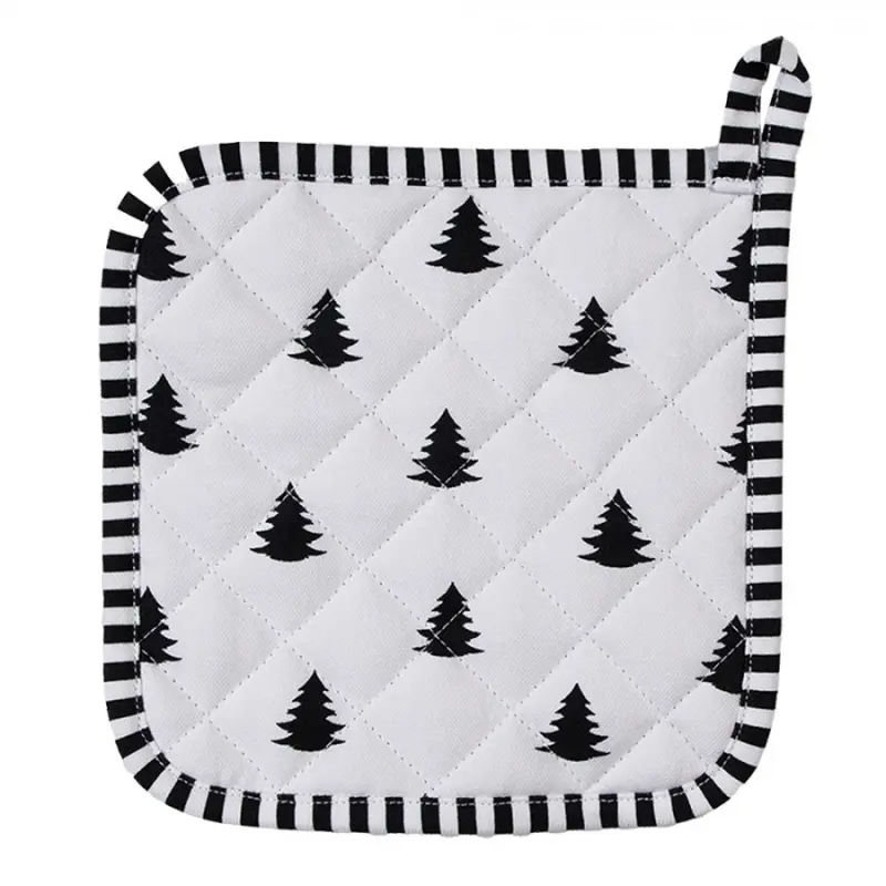 Černo-bílá bavlněná podložka pod hrnec se stromky Black &amp; White X-Mas – 20x20 cm