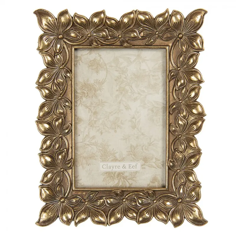 Zlatý fotorámeček Jakob s květinovým dekorem – 10x15 cm