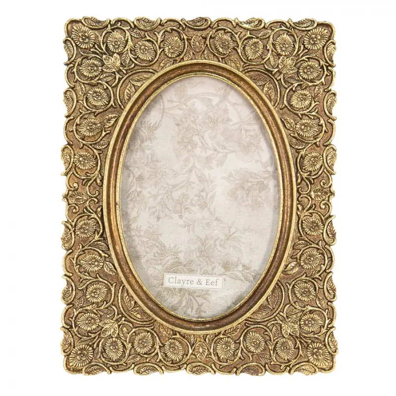 Zlatý fotorámeček Gabriel s květinovým dekorem – 10x15 cm