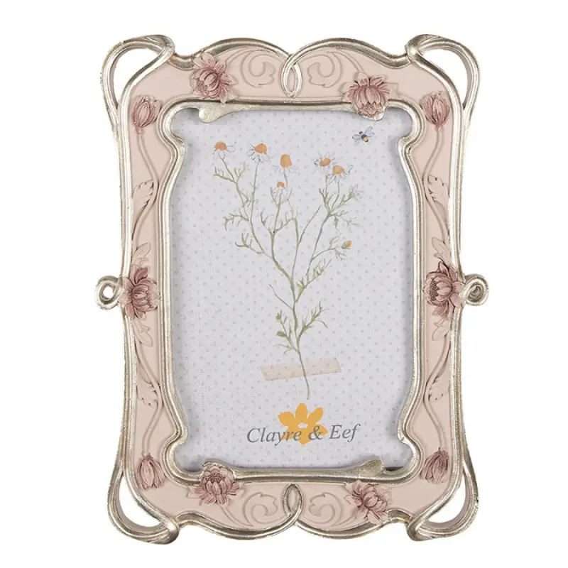 Růžový fotorámeček Hilde s květinovým dekorem – 10x15 cm