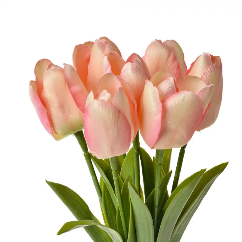 Umělé květiny růžovobílé tulipány – 32 cm