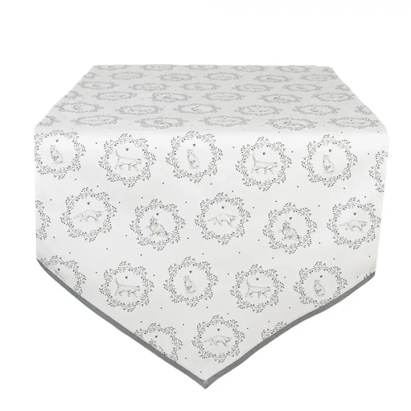 Bílý bavlněný běhoun se vzorem kočiček Lovely Grey Cats – 50x160 cm