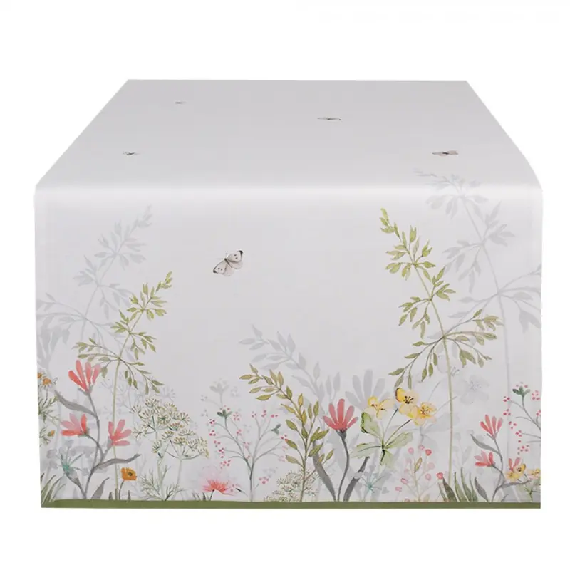 Bílý bavlněný běhoun se vzorem divoké louky Wildflower Fields – 50x140 cm