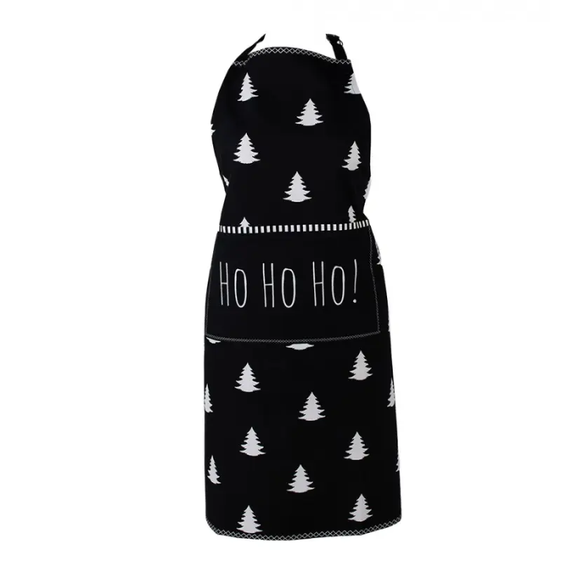Černá bavlněná kuchyňská zástěra se stromečky Black &amp; White X-Mas – 70x85 cm